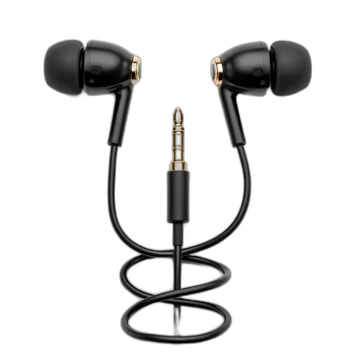 pair, black, earbuds, coiled transparent PNG cut-out