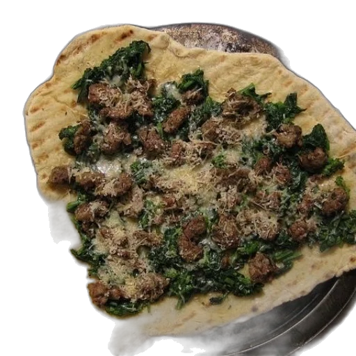 food, pizza, spinach, meat transparent PNG cut-out