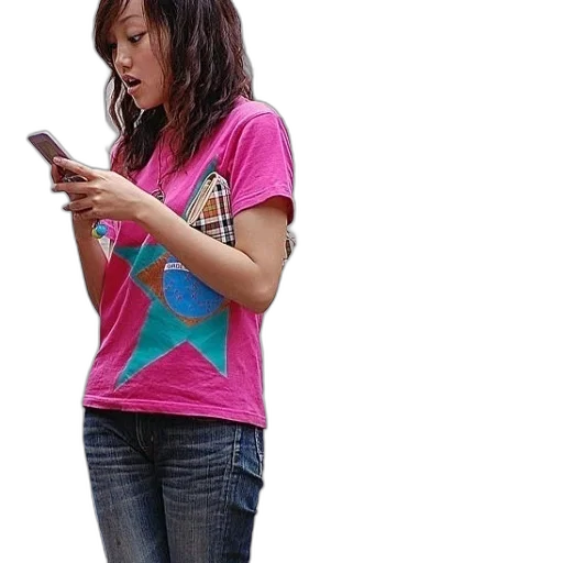woman, pink, t-shirt, star transparent PNG cut-out