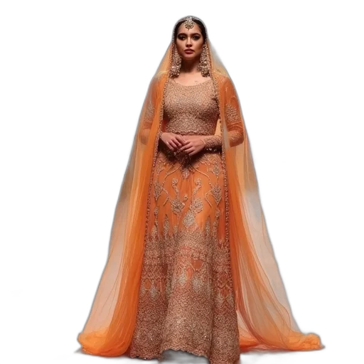 dress, earth tones, golden, model transparent PNG cut-out