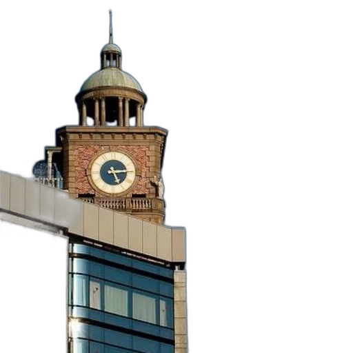 building, 3d render, photorealistic, clock transparent PNG cut-out
