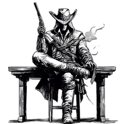 jacket, hat, staff, weapon transparent PNG cut-out