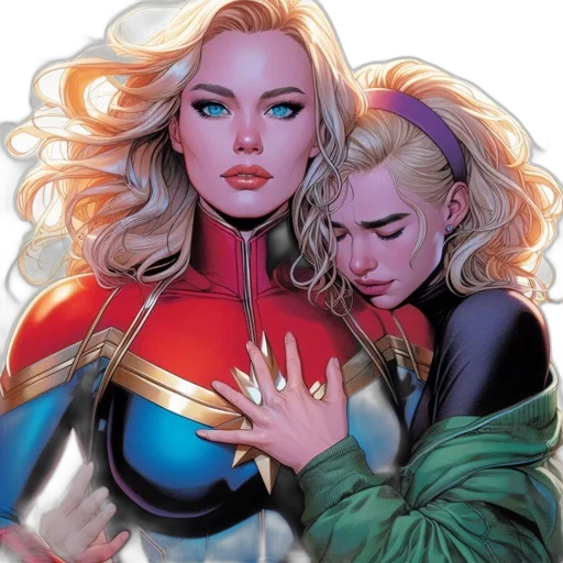 comic book art, concept art, two, women transparent PNG cut-out