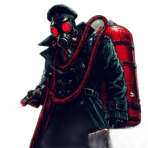 robot, jacket, mask, weapon transparent PNG cut-out