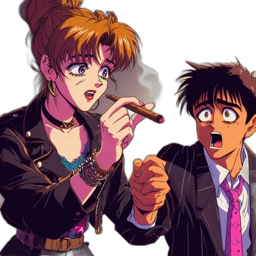 jacket, weapon, anime, vaporwave transparent PNG cut-out