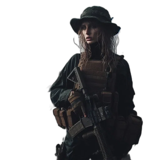 weapon, hat, staff, jacket transparent PNG cut-out