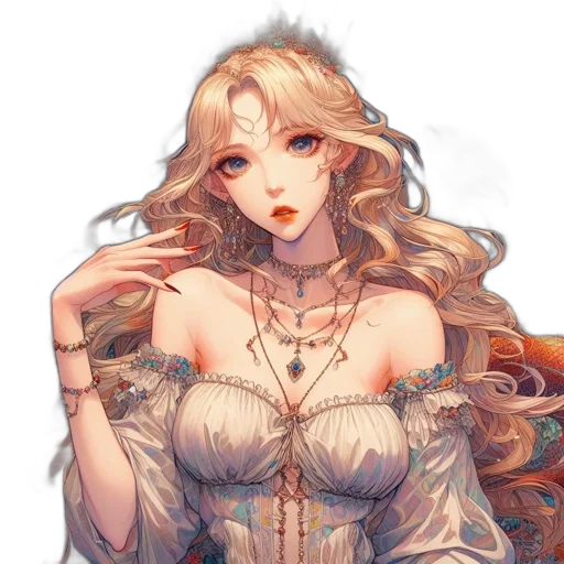 dress, crown, jewelry, staff transparent PNG cut-out