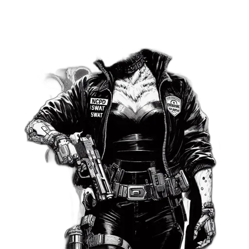 jacket, weapon, robot, comic book art transparent PNG cut-out