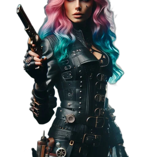 weapon, jacket, hair, concept art transparent PNG cut-out