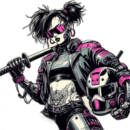 jacket, robot, weapon, cyberpunk transparent PNG cut-out