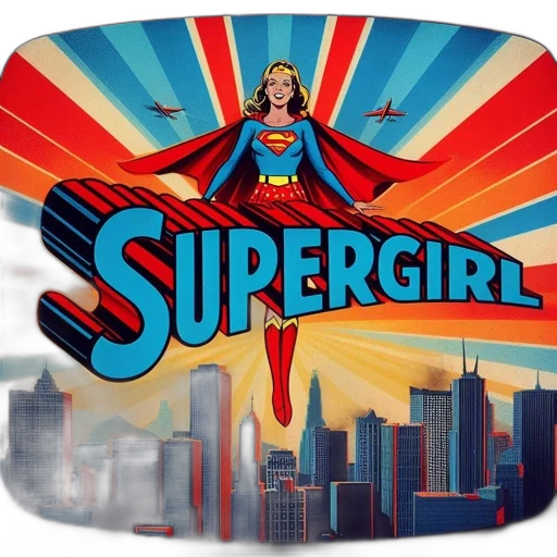 comic book art, stylized, illustration, supergirl transparent PNG cut-out