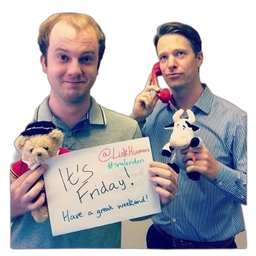 two, men, holding, stuffed transparent PNG cut-out
