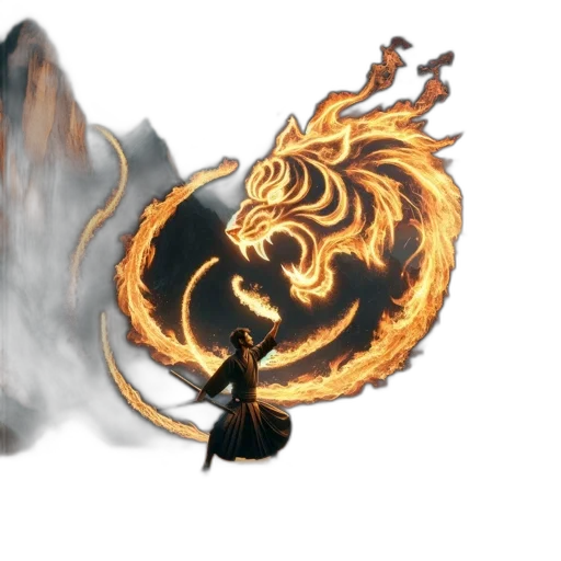 dragon, hair, staff, mask transparent PNG cut-out