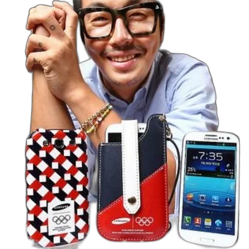 man, holding, samsung, phone transparent PNG cut-out