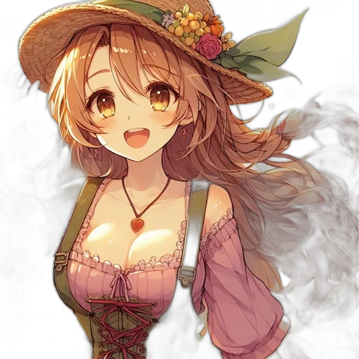 hat, dress, flower, staff transparent PNG cut-out