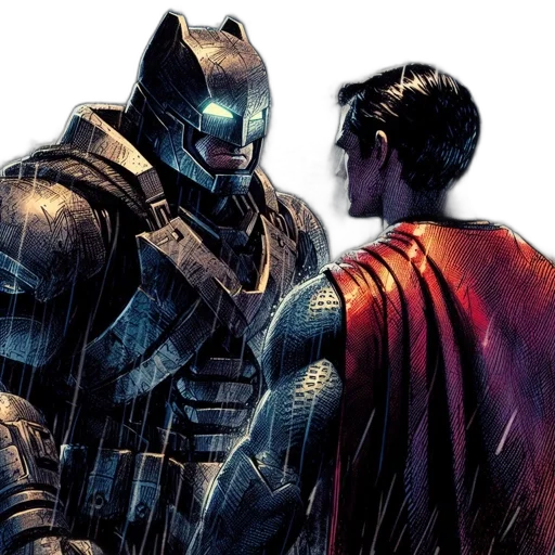 comic book art, concept art, two, superheroes transparent PNG cut-out