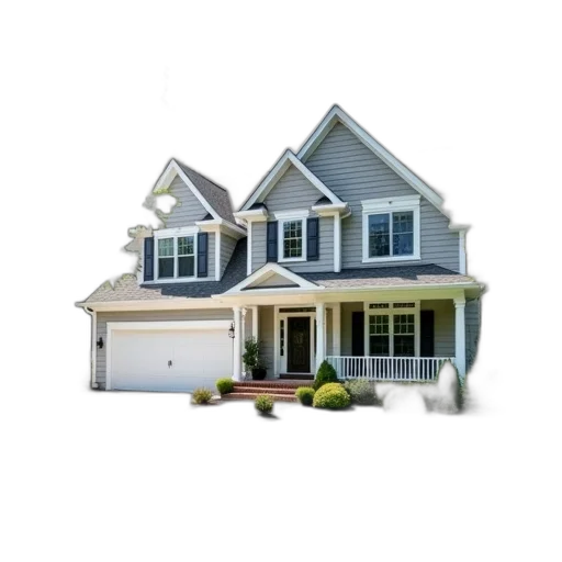 building, 3d render, photorealistic, two-story transparent PNG cut-out