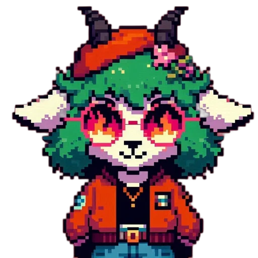 staff, hat, creature, pixel art transparent PNG cut-out