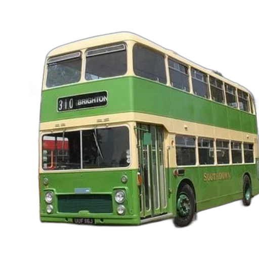 3d render, photorealistic, green, double-decker transparent PNG cut-out