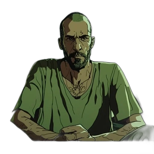 face, staff, jacket, comic book art transparent PNG cut-out