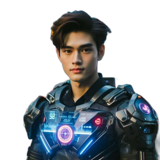 jacket, robot, weapon, face transparent PNG cut-out