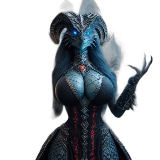 dragon, dress, creature, staff transparent PNG cut-out