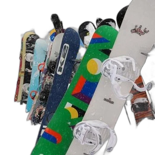 shoes, row, colorful, snowboards transparent PNG cut-out
