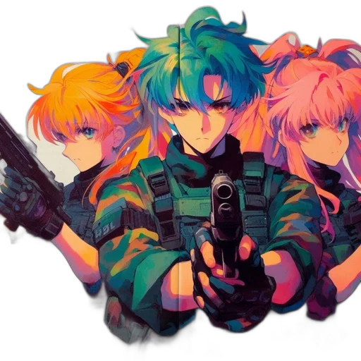 weapon, jacket, cyberpunk, vaporwave transparent PNG cut-out