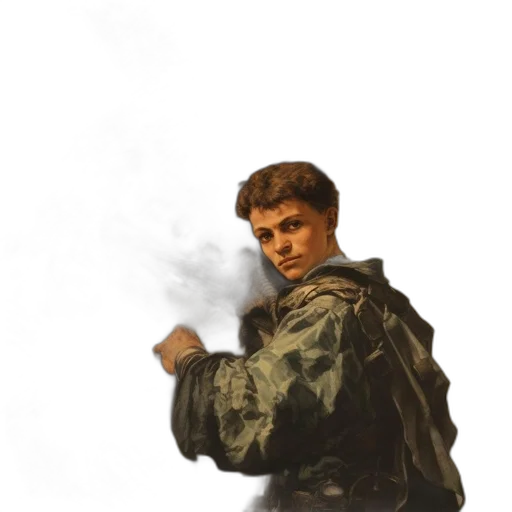 jacket, staff, weapon, face transparent PNG cut-out