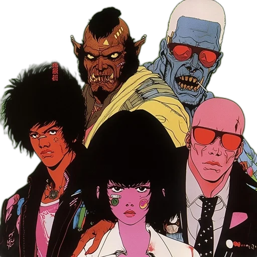 comic book art, cyberpunk, concept art, vaporwave transparent PNG cut-out
