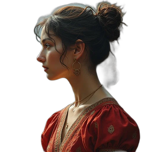 dress, face, jewelry, staff transparent PNG cut-out