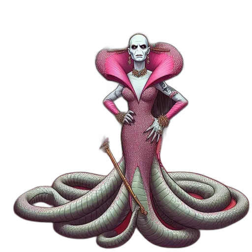 dress, creature, hair, staff transparent PNG cut-out
