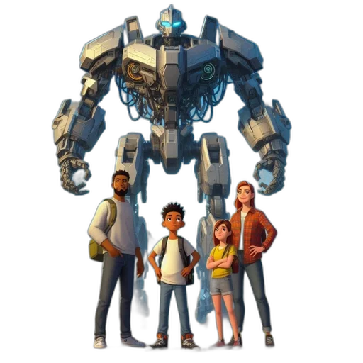robot, concept art, 3d render, pixel art transparent PNG cut-out
