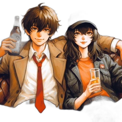 jacket, bottle, anime, watercolor transparent PNG cut-out