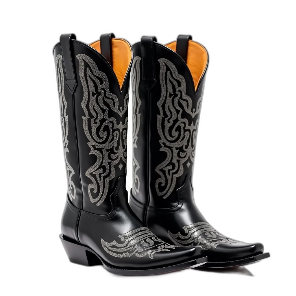 shoes, pair, black, cowboy transparent PNG cut-out