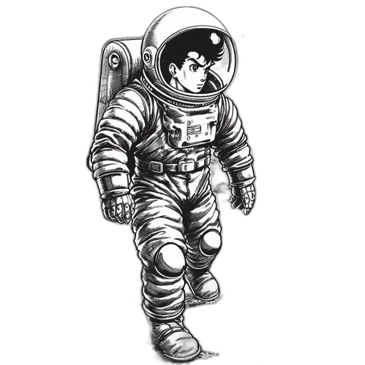 robot, jacket, staff, comic book art transparent PNG cut-out