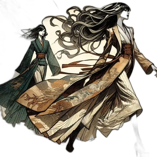 dress, hair, staff, mask transparent PNG cut-out