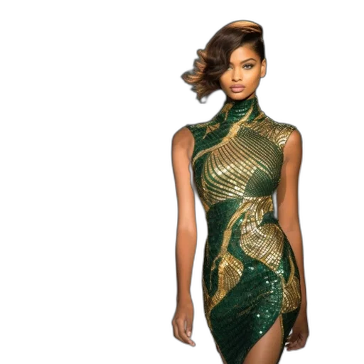 dress, earth tones, green, model transparent PNG cut-out