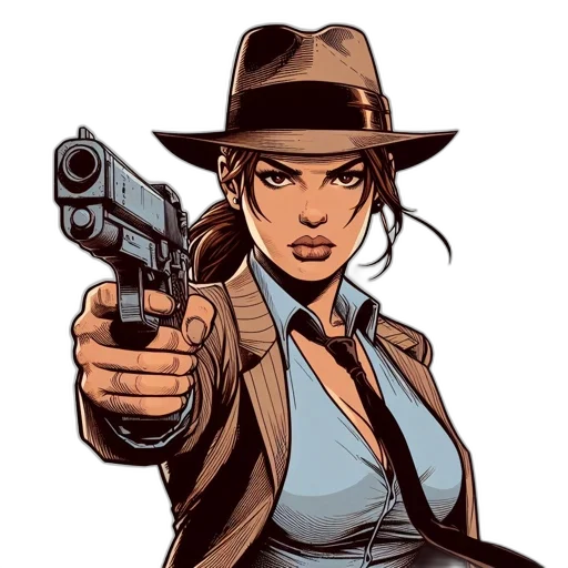 weapon, hat, jacket, comic book art transparent PNG cut-out