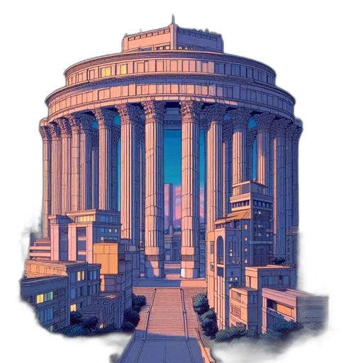 building, robot, vaporwave, 3d render transparent PNG cut-out