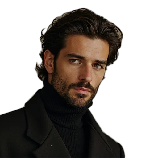jacket, hair, face, staff transparent PNG cut-out