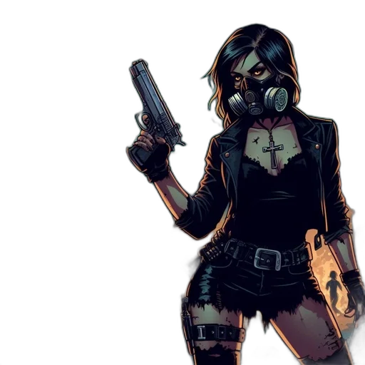 mask, weapon, jacket, comic book art transparent PNG cut-out