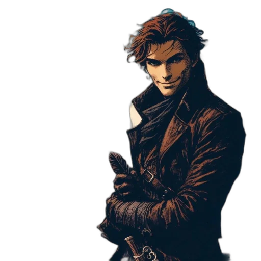 jacket, staff, comic book art, concept art transparent PNG cut-out