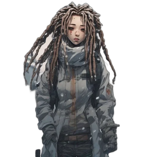 jacket, hair, staff, robot transparent PNG cut-out
