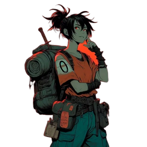 robot, jacket, weapon, staff transparent PNG cut-out