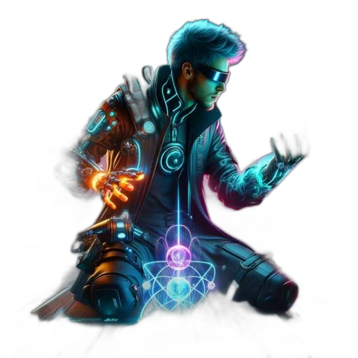 staff, robot, jacket, cyberpunk transparent PNG cut-out