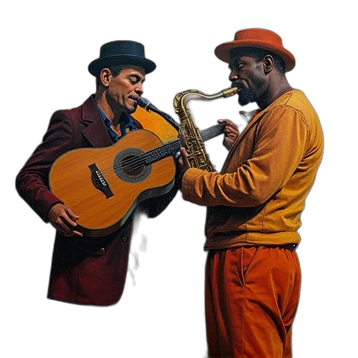 hat, jacket, staff, oil painting transparent PNG cut-out