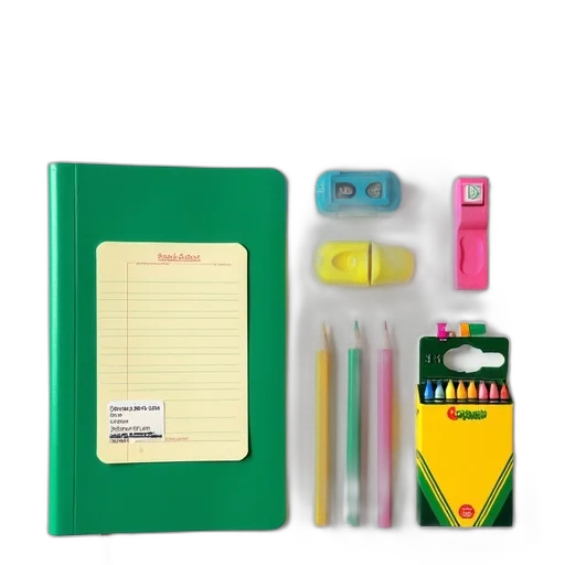 green, collection, school, supplies transparent PNG cut-out