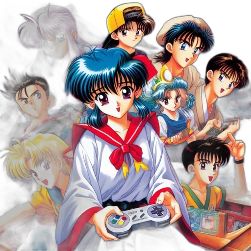 anime, vaporwave, concept art, assortment transparent PNG cut-out