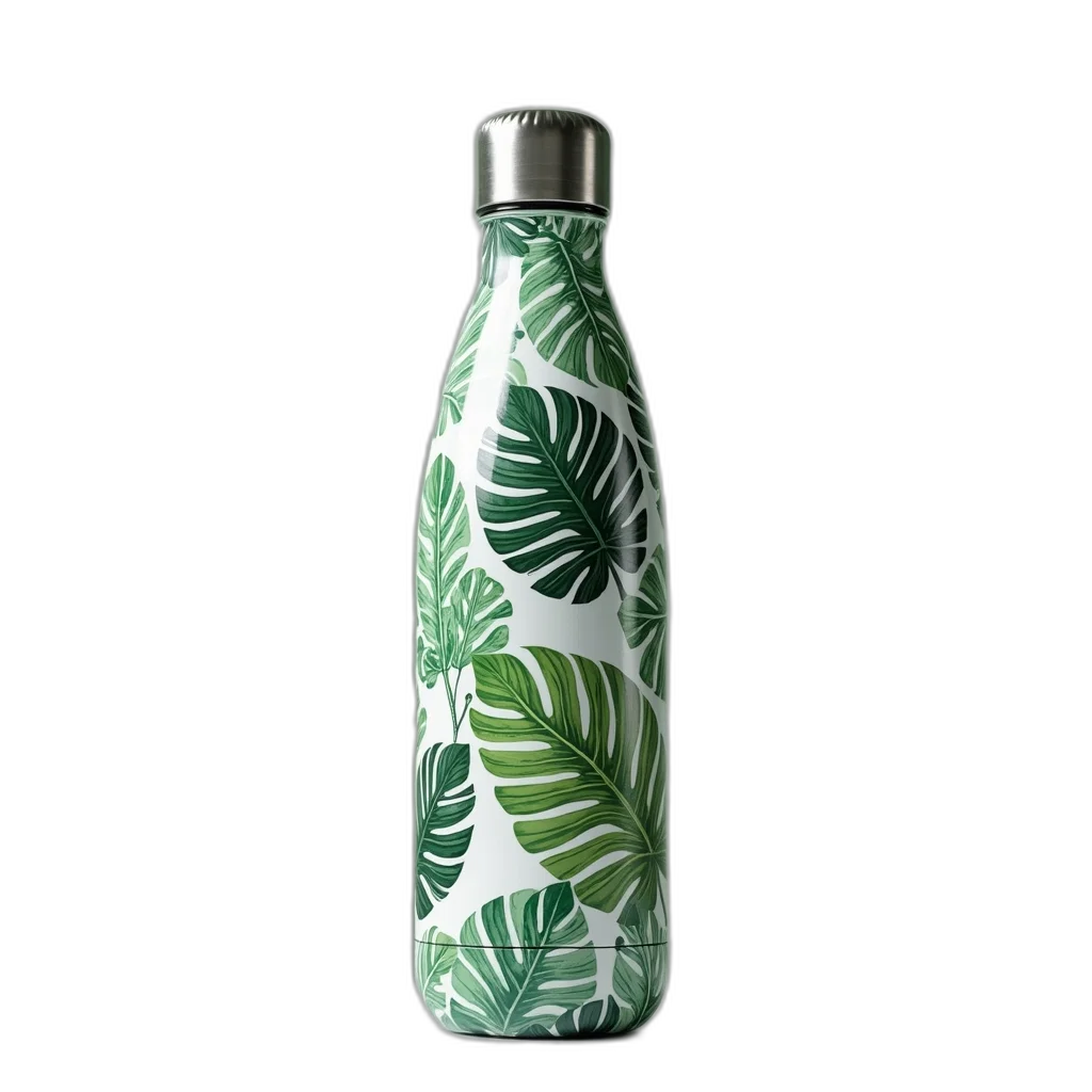 bottle, 3d render, green, silver transparent PNG cut-out